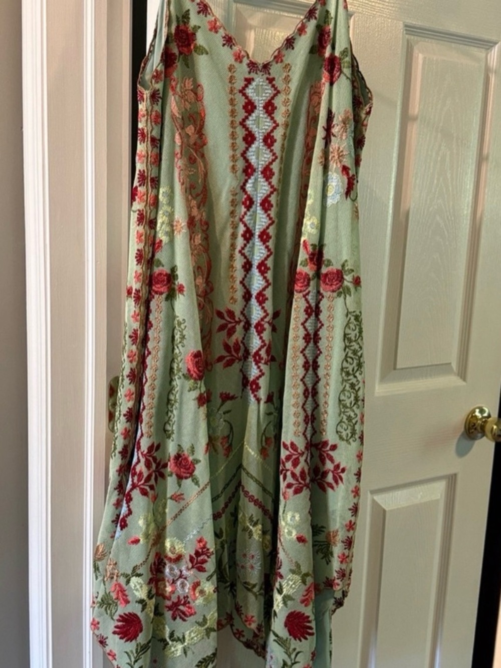 Sundance Floral Printed Sage Handkerchief Hem Dress